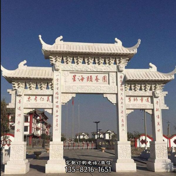 農場村口大型石雕園林牌坊雕塑（5）