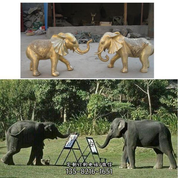 公園景區大型玻璃鋼仿銅貼金動物大象雕塑（1）