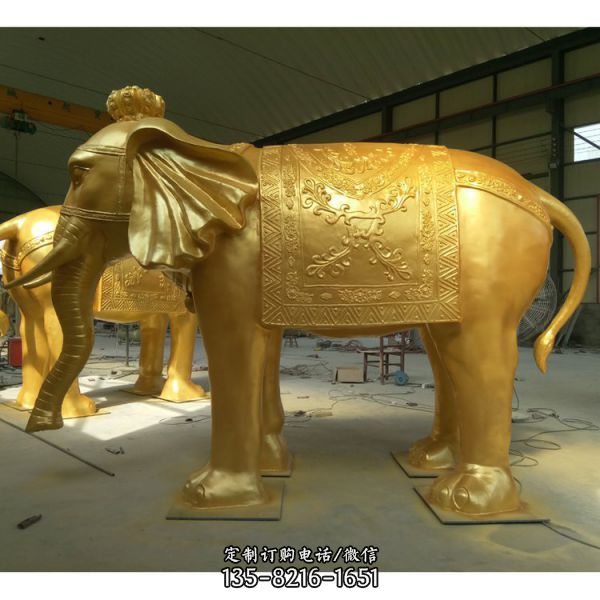 公園景區大型玻璃鋼仿銅貼金動物大象雕塑（3）
