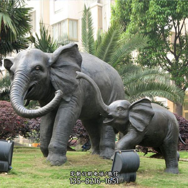 公園景區大型玻璃鋼仿銅貼金動物大象雕塑（4）