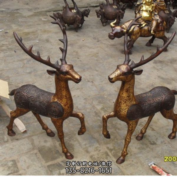 玻璃鋼仿銅動物園大型動物景觀梅花鹿雕塑（3）
