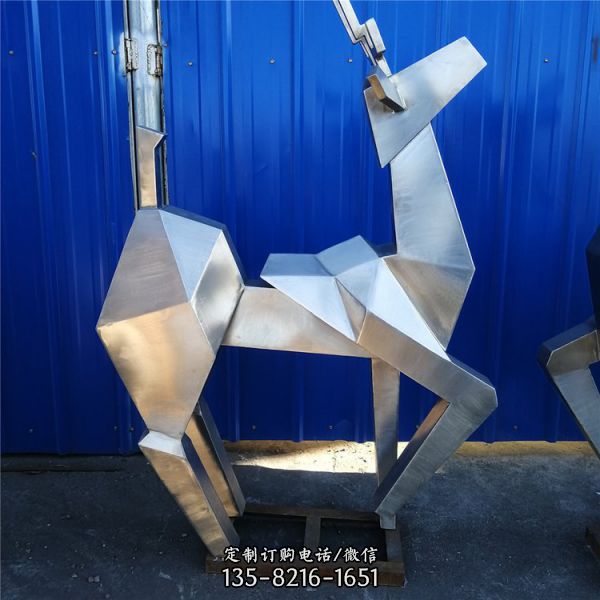 戶外園林不銹鋼幾何抽象拋光鹿雕塑（1）