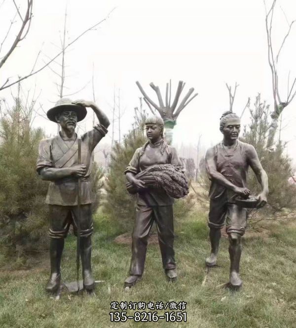公園玻璃鋼仿銅園林農(nóng)耕人物雕塑（5）