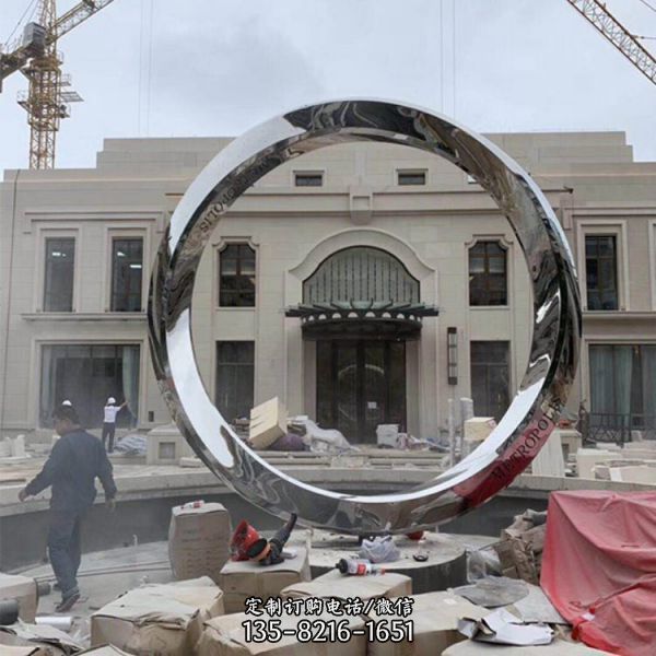 酒店戶外擺放不銹鋼鏡面抽象圓環  噴泉水景觀雕塑