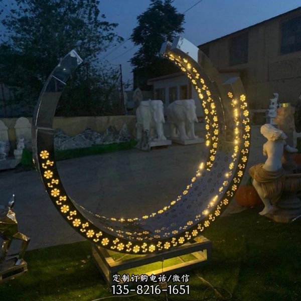 不銹鋼鏡面戶外園林夜晚照明景觀雕塑（1）