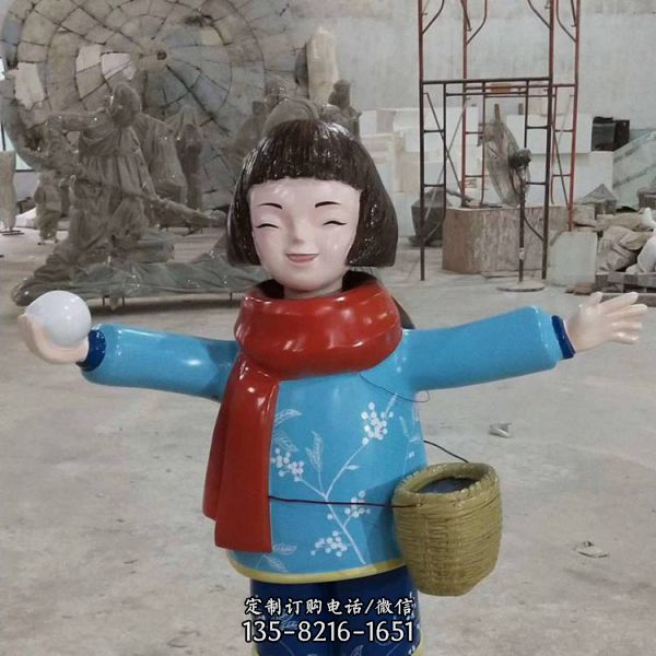 玻璃鋼卡通背竹筐采蘑菇小姑娘（3）