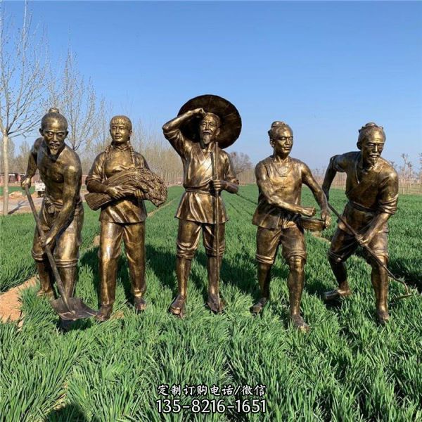 玻璃鋼仿銅農(nóng)耕雕塑景區(qū)園林人物雕塑（4）