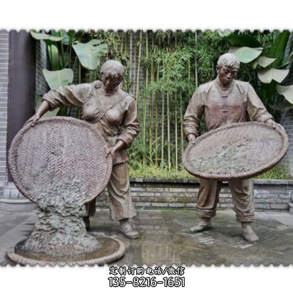玻璃鋼仿銅民俗情景人物農(nóng)忙景觀雕塑（4）