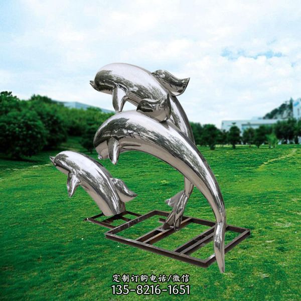 鏡面不銹鋼園林動物景觀海豚雕塑（4）