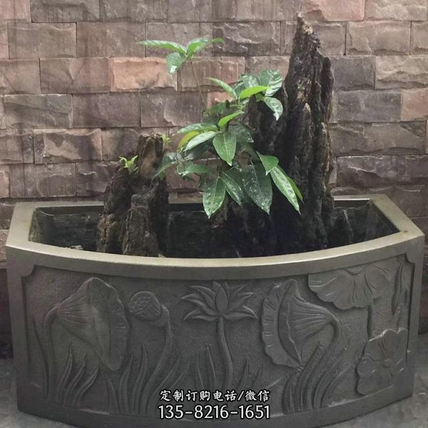 庭院石刻荷花水缸 建筑青石石雕魚缸擺件（1）