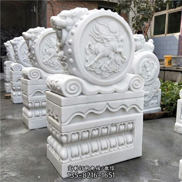 漢白玉浮雕麒麟鎮宅招財擺件別墅門口園林景觀雕塑