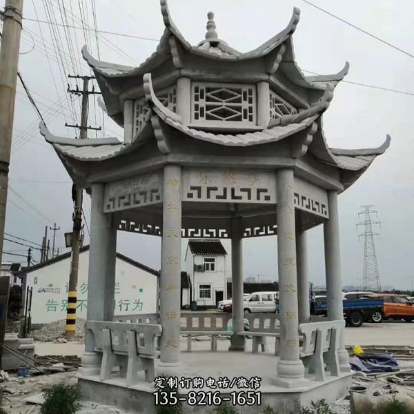 公園綠地?cái)[放青石仿古雕刻長廊石涼亭（3）