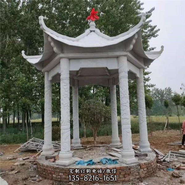 公園綠地?cái)[放青石仿古雕刻長廊石涼亭（2）