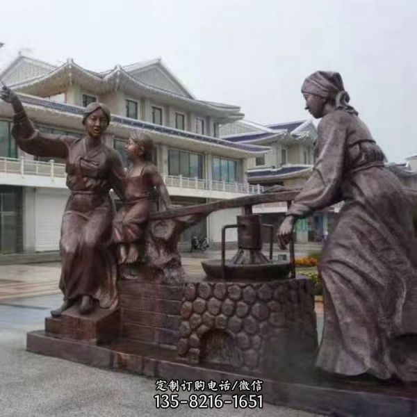 城市街頭玻璃鋼仿銅情景主題人物雕塑（3）