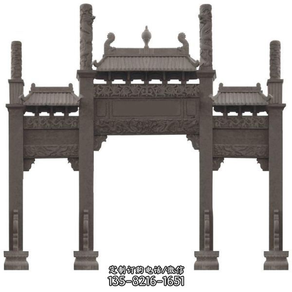 景區(qū)村口擺放青石雕刻門牌坊牌樓（5）