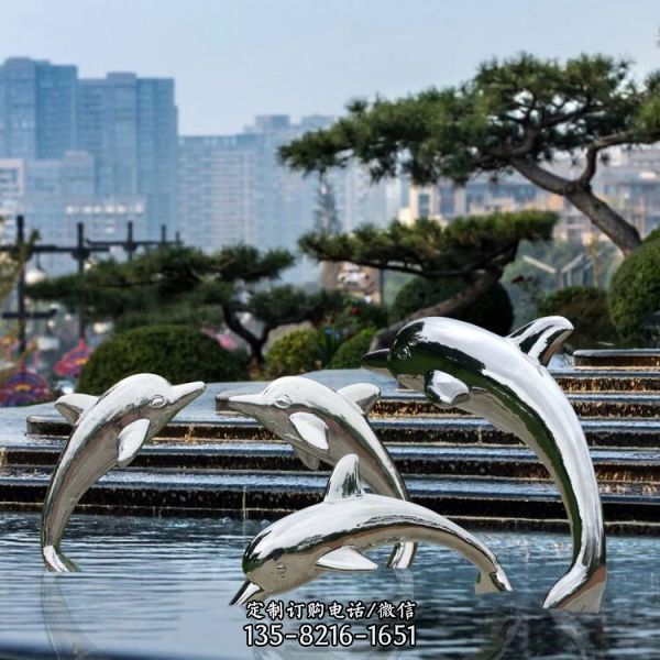 不銹鋼海豚雕塑戶外園林景觀廣場擺件（2）