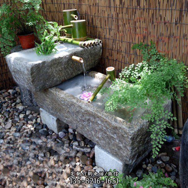 庭院仿古養魚養花老石槽流水組合擺件（3）