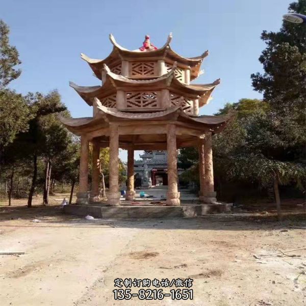 晚霞紅別墅園林長廊石涼亭 乘涼休息（5）
