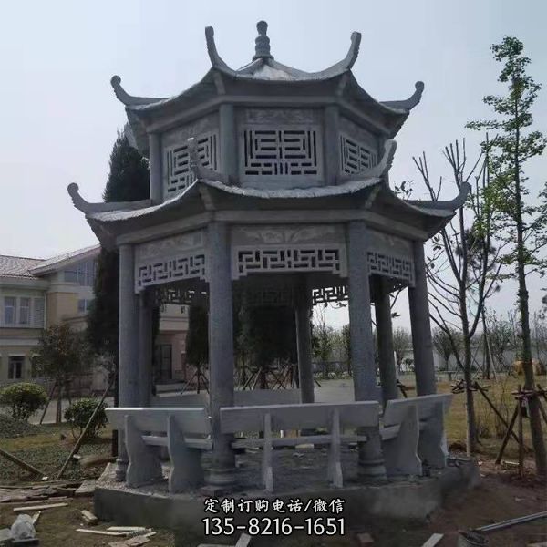 晚霞紅別墅園林長廊石涼亭 乘涼休息（3）