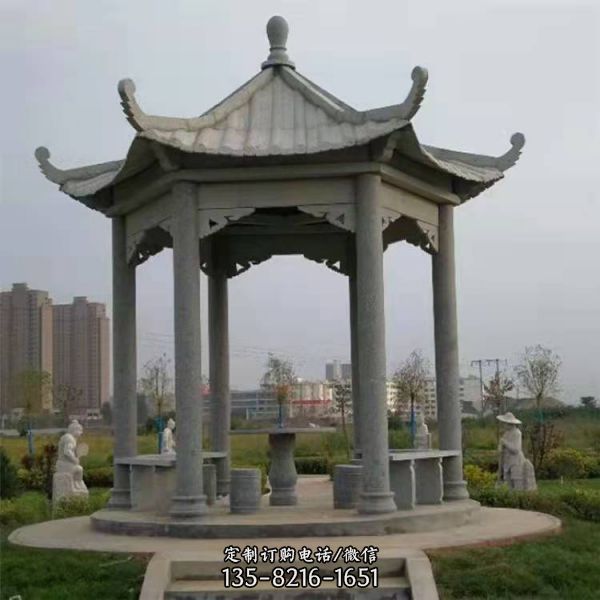 晚霞紅別墅園林長廊石涼亭 乘涼休息（4）