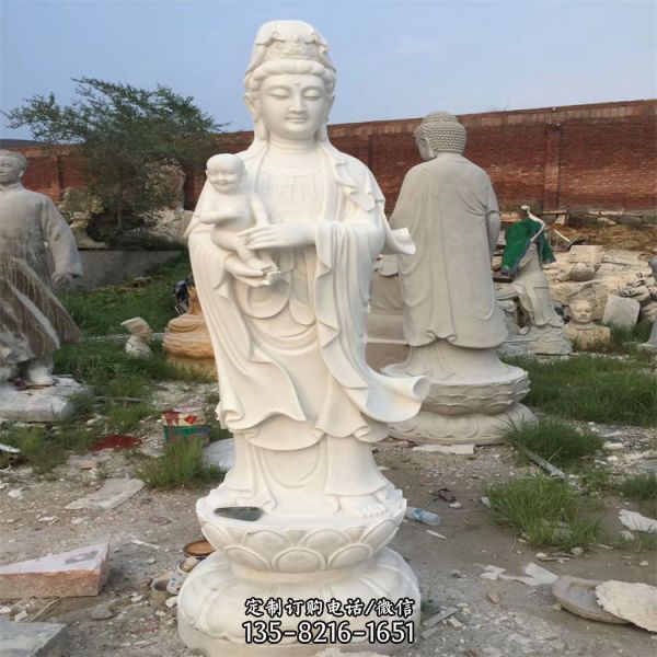 大理石雕刻景區(qū)寺院菩薩雕像  送子觀音像雕刻美觀（3）