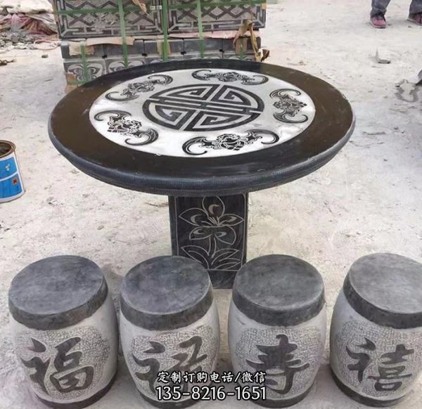 室外園林青石石雕戶外浮雕桌椅雕塑（6）