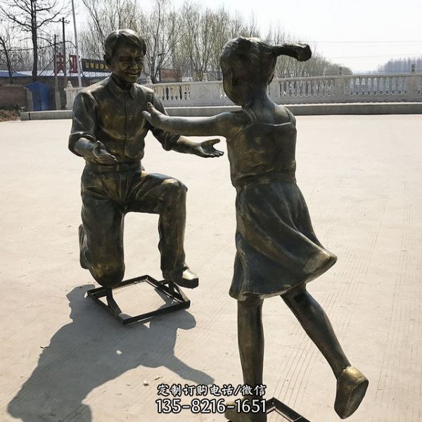 公園玻璃鋼仿銅園林景觀父女人物