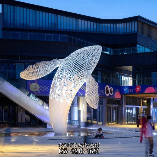 鏤空不銹鋼鯨魚雕塑商業(yè)街廣場大型雕像（1）