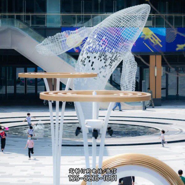 鏤空不銹鋼鯨魚雕塑商業(yè)街廣場大型雕像（3）