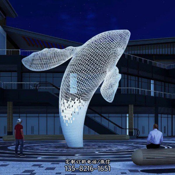 鏤空不銹鋼鯨魚雕塑商業(yè)街廣場大型雕像（2）