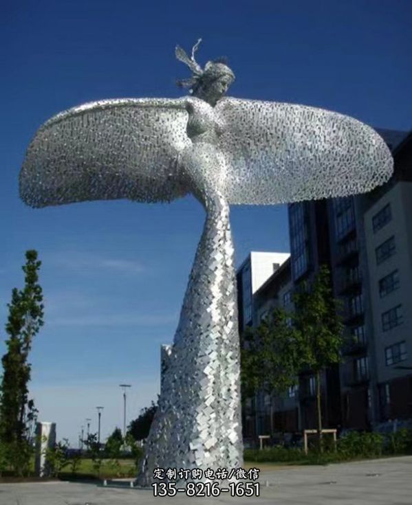 城市廣場裝飾擺放大型創(chuàng)意鏤空西方翅膀天使人物雕塑