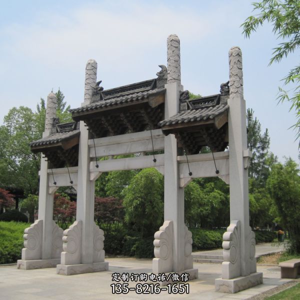 寺廟庭院鄉(xiāng)村大理石石雕戶外大型牌坊雕塑（3）