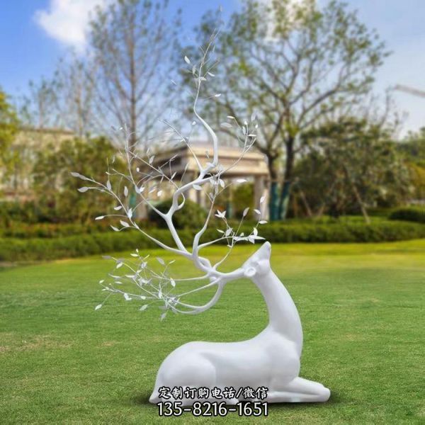 公園創意不銹鋼幾何大型梅花鹿雕塑（4）