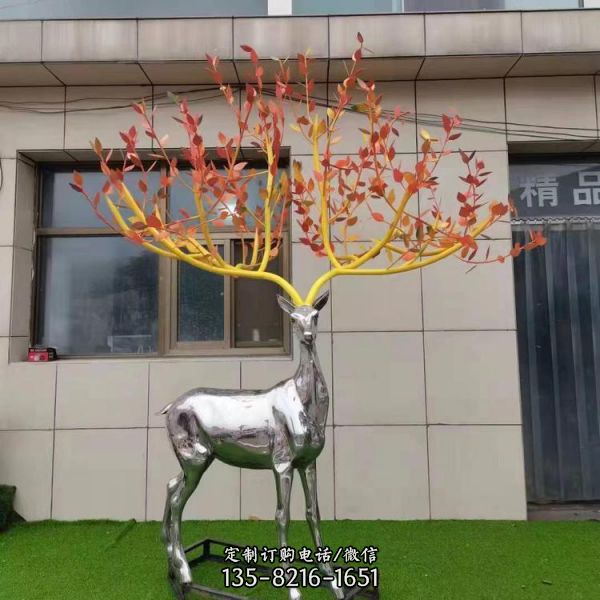 公園創意不銹鋼幾何大型梅花鹿雕塑（5）