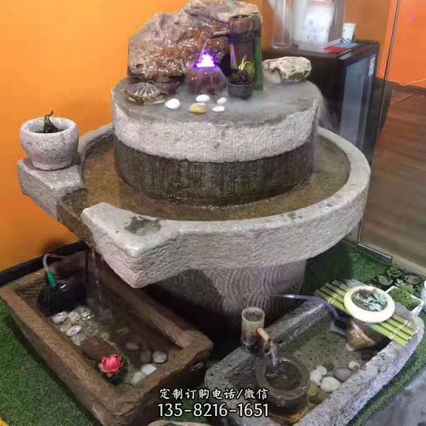 民間舊石磨 流水擺件石槽 庭院老石槽雕塑（3）