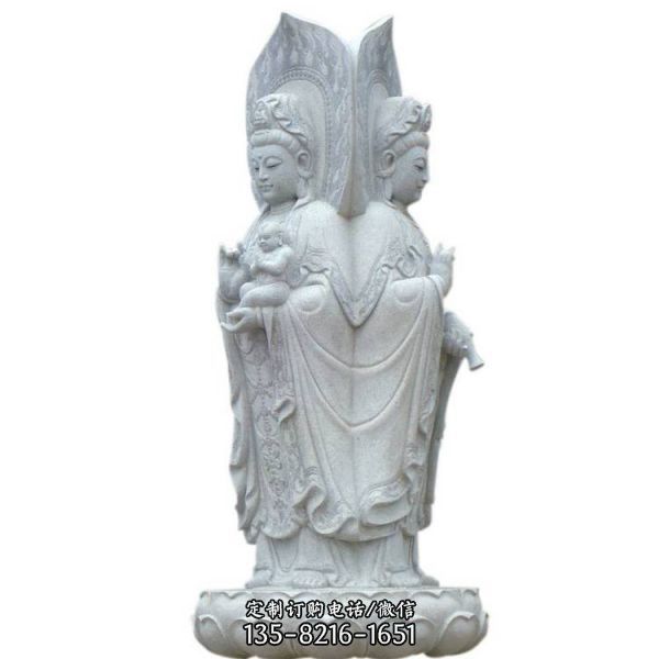 景點漢白玉浮雕三面觀音佛像雕塑擺件