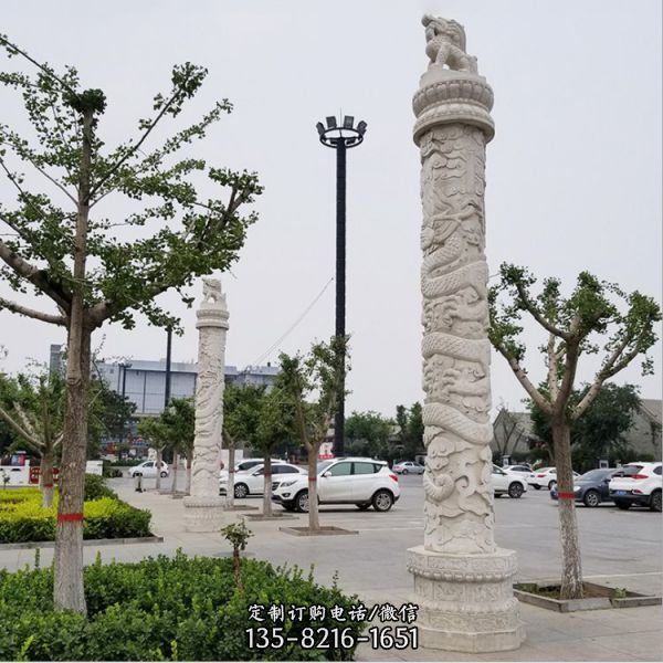 景區大理石浮雕龍紋華表石柱雕塑
