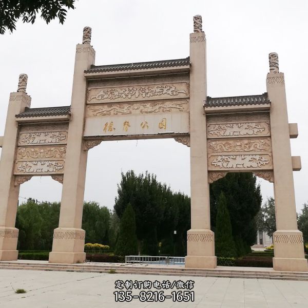 公園景區擺放古建花崗巖石牌坊（3）