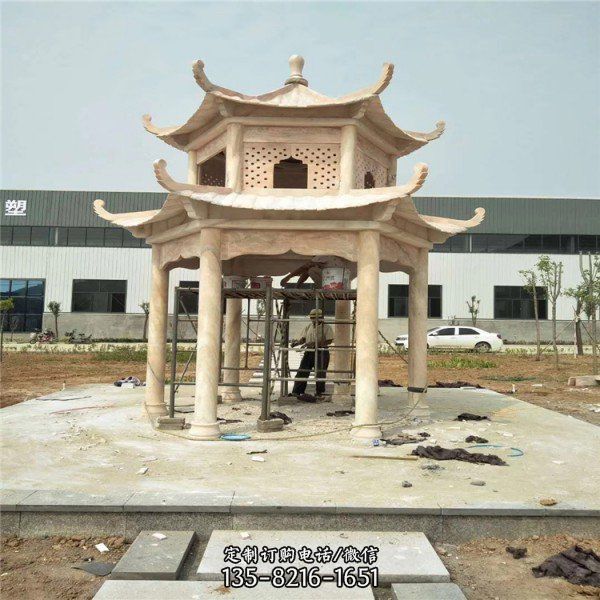 公園廣場景觀晚霞紅石涼亭長廊（1）