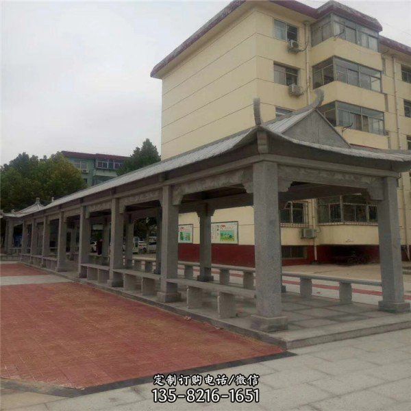 公園廣場景觀晚霞紅石涼亭長廊（2）