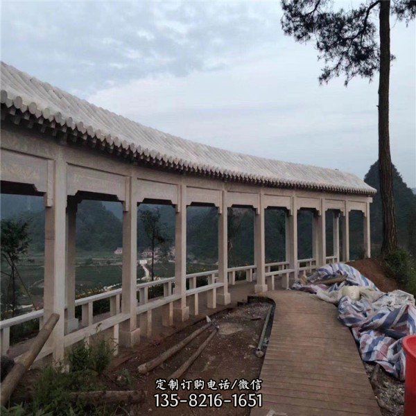 景區戶外擺放天然大理石雕刻長廊石亭