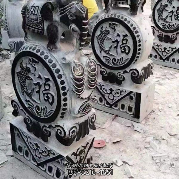 仿古青石石雕園林景觀大型浮雕抱鼓石雕塑