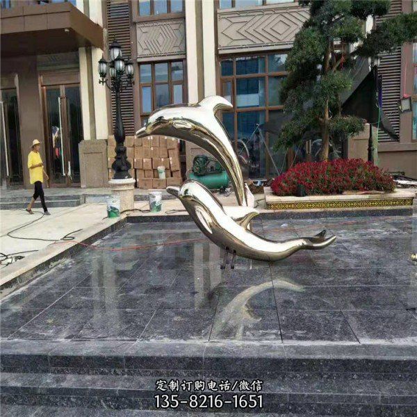 小區(qū)園林?jǐn)[放大型不銹鋼海豚動物模型雕塑（2）