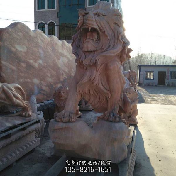 酒店門口晚霞紅雕刻歐式獅子擺件（1）