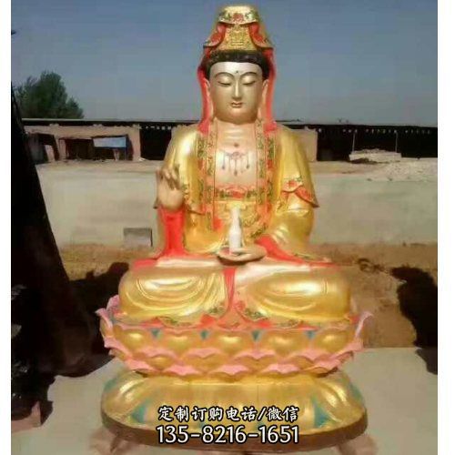 戶外寺廟型不銹鋼噴金彩繪滴水觀音雕塑（2）