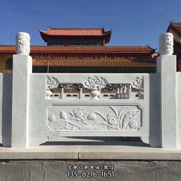 景區別墅公園大理石石雕荷花欄板浮雕欄桿雕塑（1）