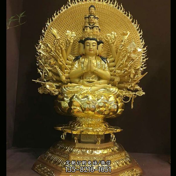 寺廟景區貼金彩繪菩薩像 鑄造坐像千手觀音雕塑（3）