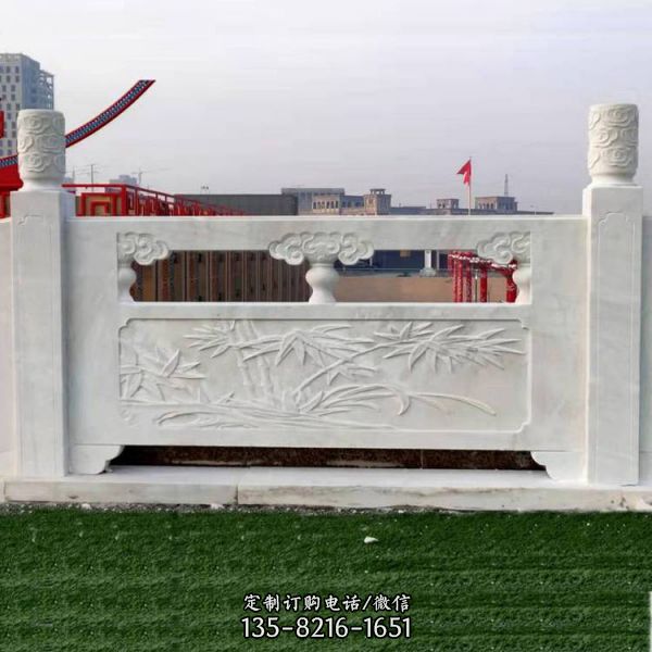石雕漢白玉浮雕竹子欄桿欄板寺院古建筑防護(hù)圍欄