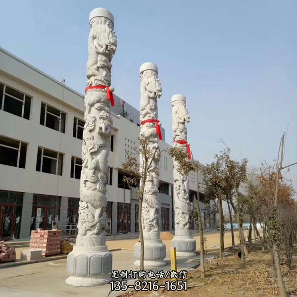 寺廟大殿浮雕石攀龍戶外大型文化柱雕塑（4）