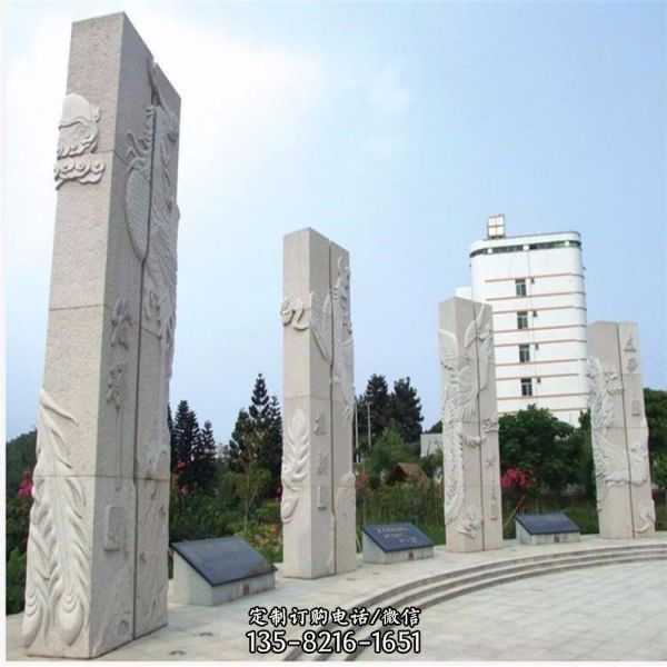 大理石浮雕花紋石柱公園戶外擺件